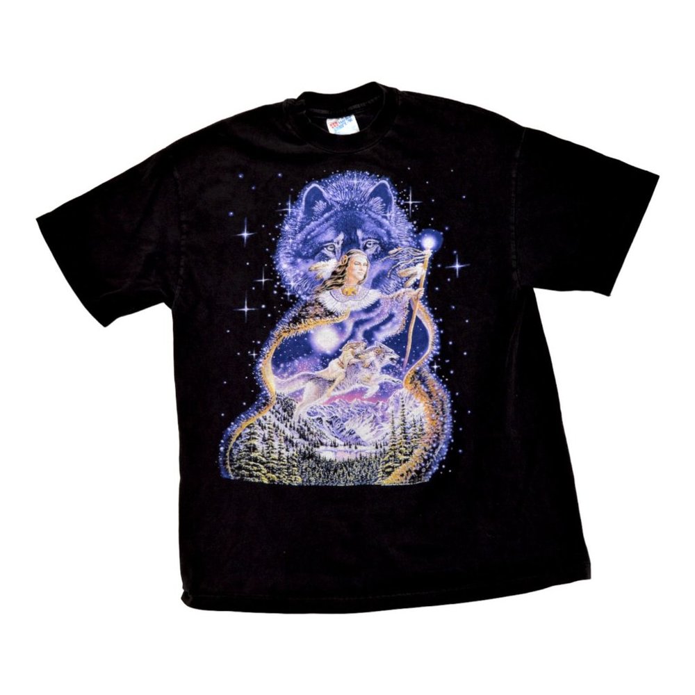 VTG Alpha Wolf Mother Earth Snow Mountain Faded Single Stitch T-Shirt Size L